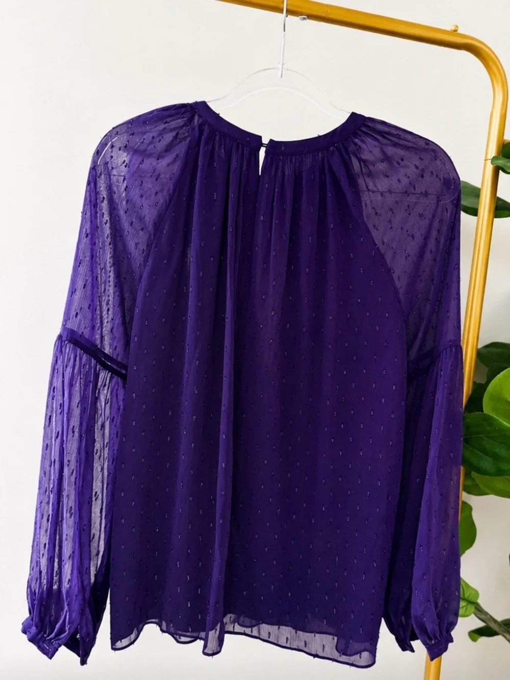 NWT MICHAEL Michael Kors Purple Swiss Dot Sheer Blouse S